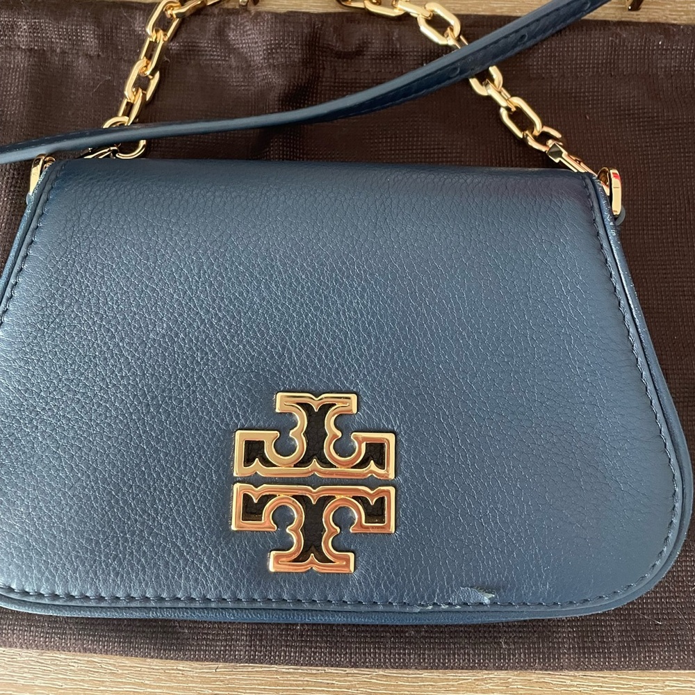 Tory Burch Navy Leather Crossbody Bag with Gold Accents